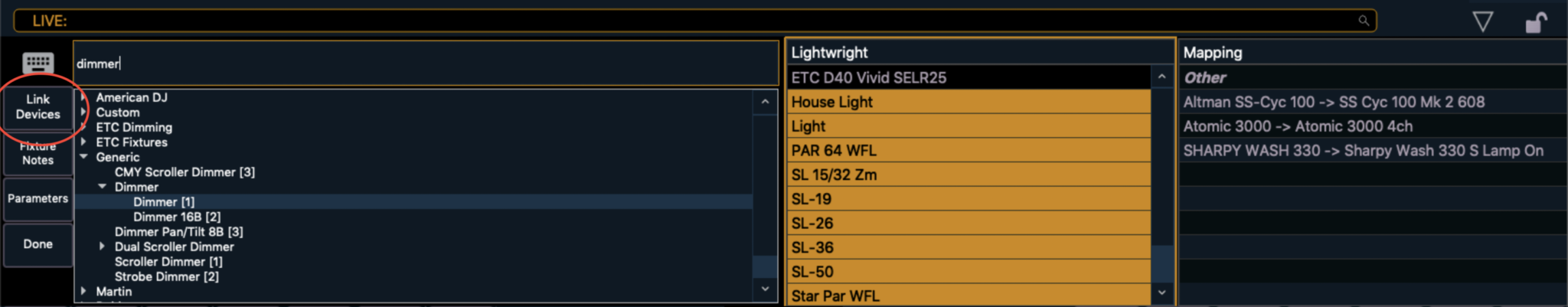 lightwright console link feature